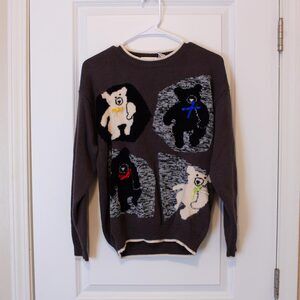 Kawaii VTG Bear Sweater AJ Friends Ribbon Cozy 90s Wool Blend M | Soft Autumn
